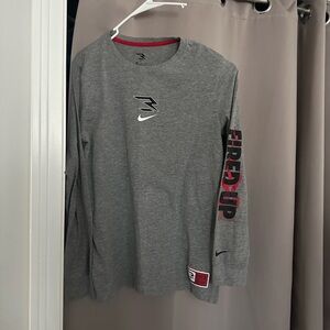 Nike Gray Long Sleeve Tee with Red Accents